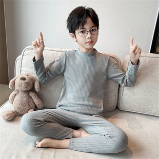 儿童春秋冬款 男童德绒睡衣2025新款 中领家居服男孩保暖内衣两件套