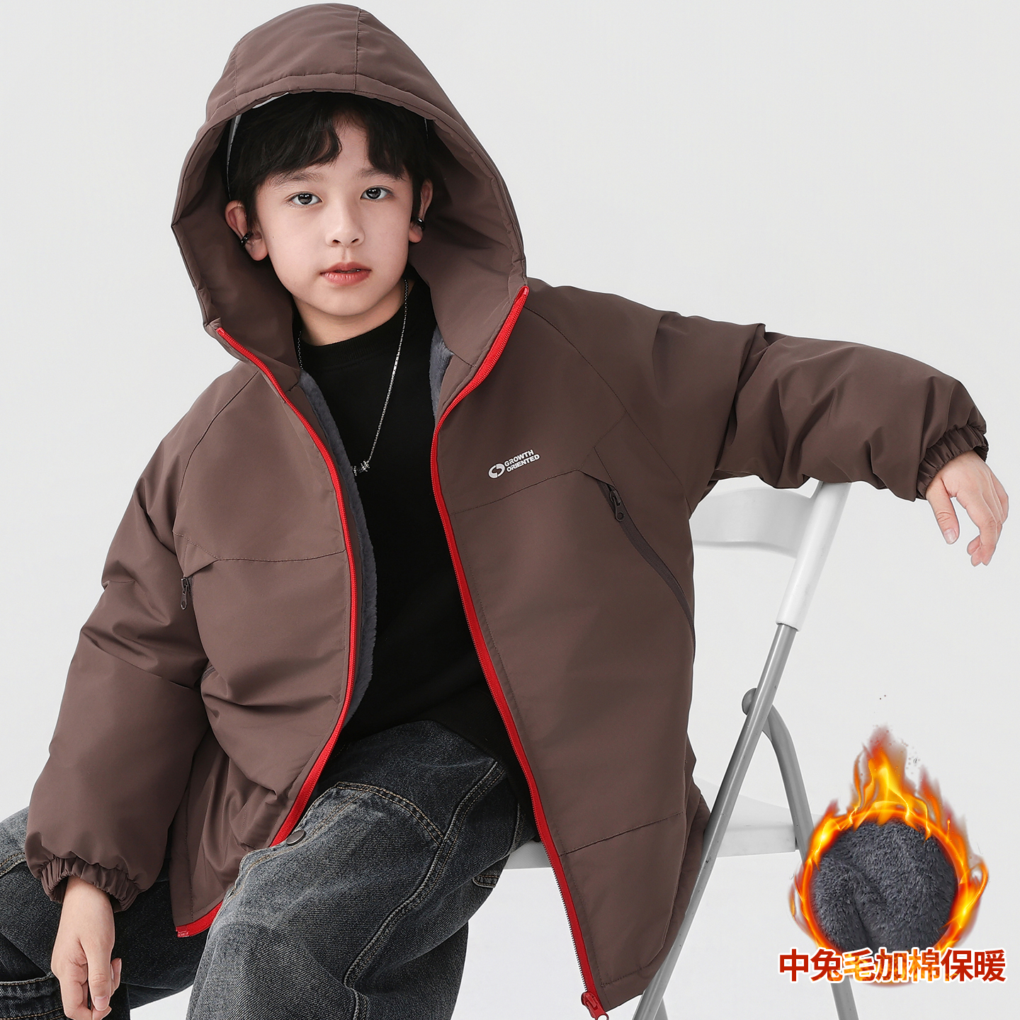 男童夹棉外套秋冬款派克服冲锋衣