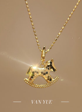 S925纯银马上有钱碎冰冰摇摇马吊坠项链女中古风复古锁骨链礼物