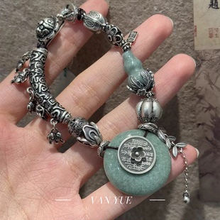 S925银翡翠山鬼平安扣葫芦大象流苏弯管手链DIY项链女