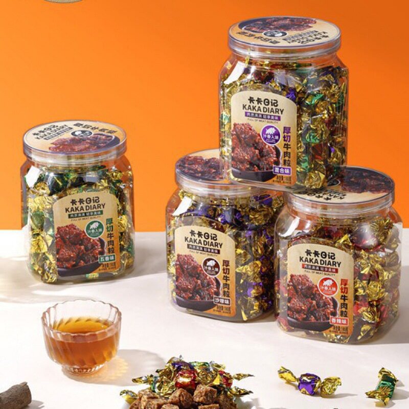 卡卡日记厚切牛肉粒180g香辣味沙爹味五香味混合口味装休闲零食