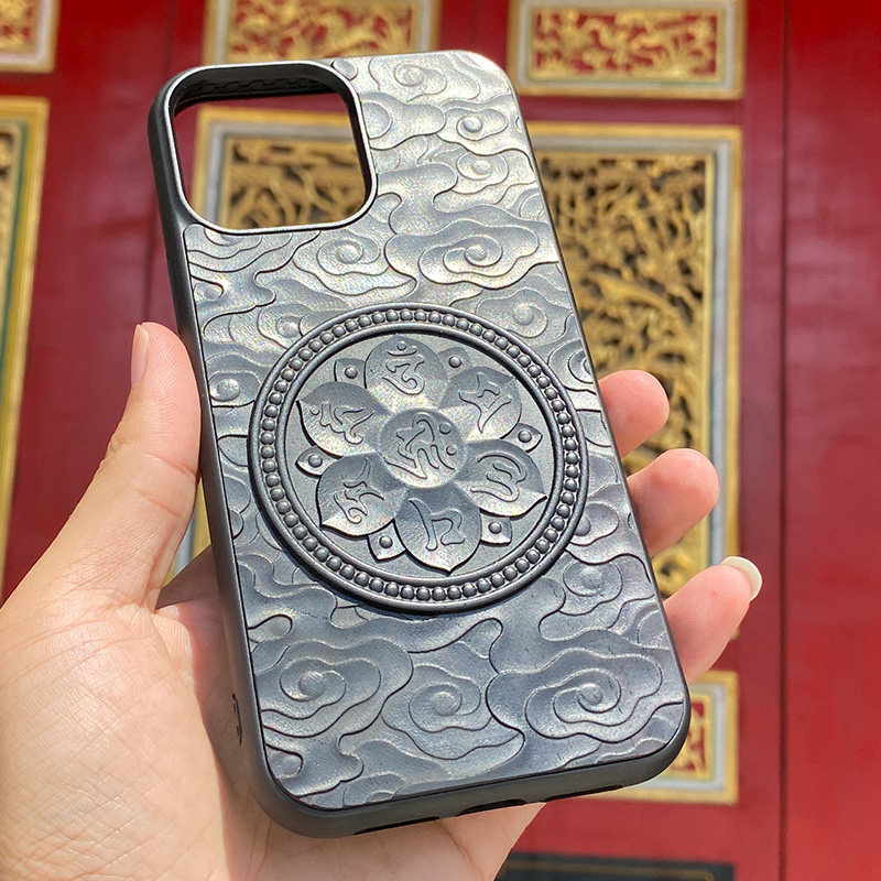 六字真言佛咒手机壳檀木中国风