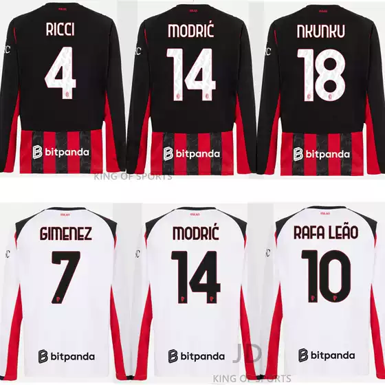 25/26 AC Milan Long Sleeve Jersey No. 14 Modric No. 10 Leao No. 4 Reijnders Home & Away Football Shirt