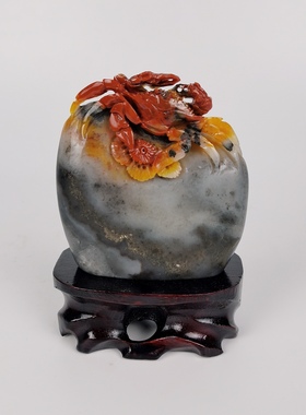 螃蟹八方来财步步高升青田石雕刻摆件天然老挝五彩霸气手工艺包邮