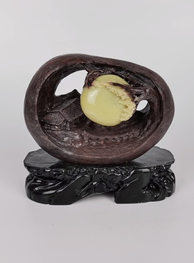 别有洞天圆月天然青田龙蛋石雕刻摆件山水家园非遗绘画书法古玩杂