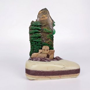 明月松间照青田石雕刻山水摆件松涛四川翡绿色精美纯手工艺术推荐