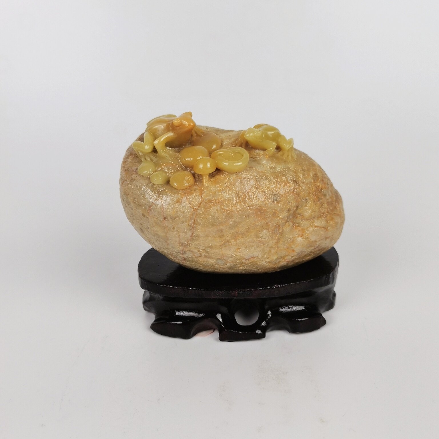 你是独一金玉冻石小摆件手把玩莲蓬青蛙田雕刻天然俏纯手工艺术品