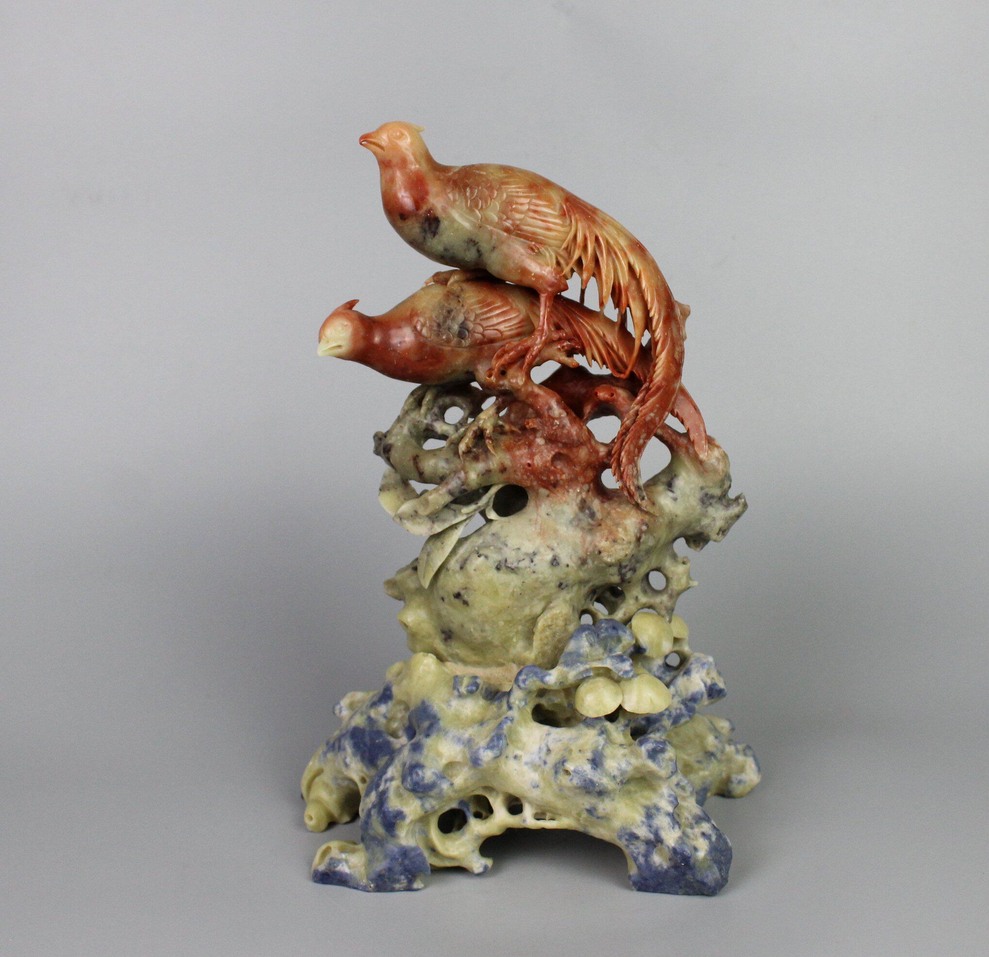 永浴爱河百年好合青田红花石雕刻摆件小鸟手工艺双飞圆透掌柜推荐