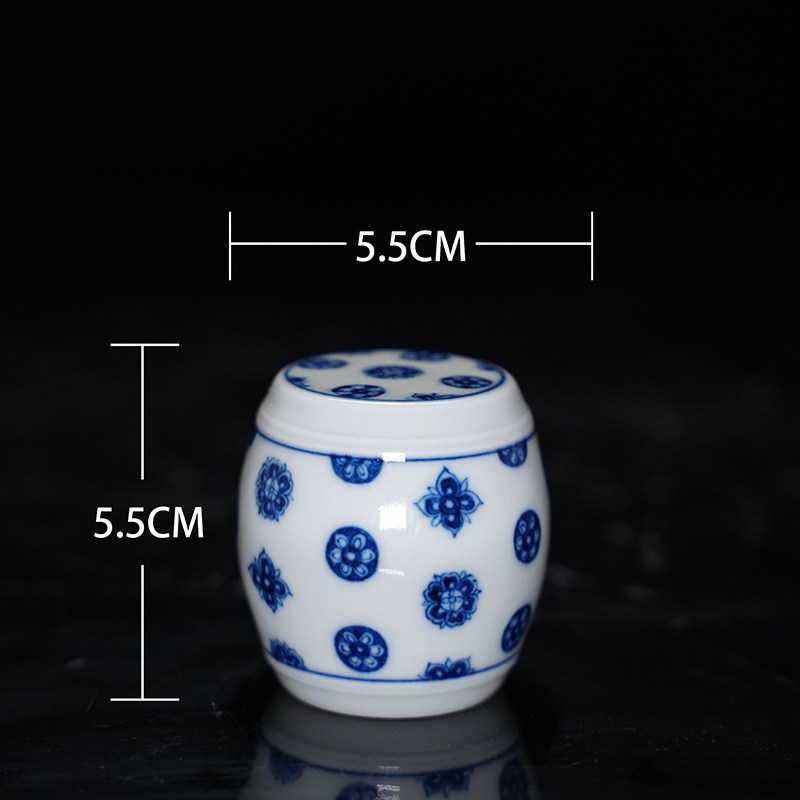 淡淡清女香手绘青花皮球花鼓形盖置景德镇手工陶瓷茶具茶道配件
