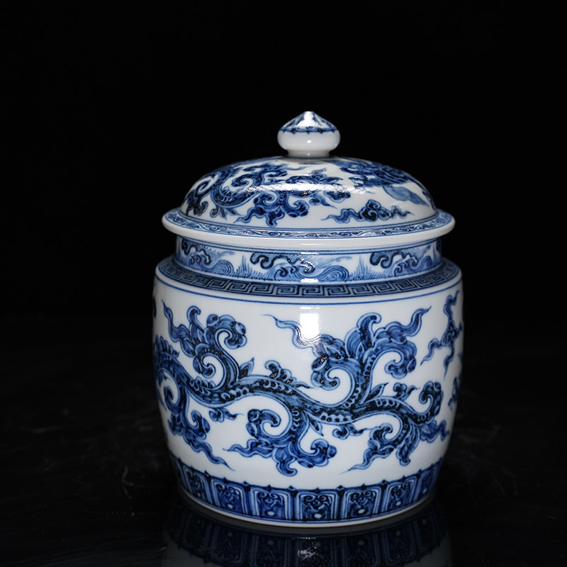 淡淡清女香手绘青花夔龙将军罐景德镇手工陶瓷茶具储茶器茶叶罐