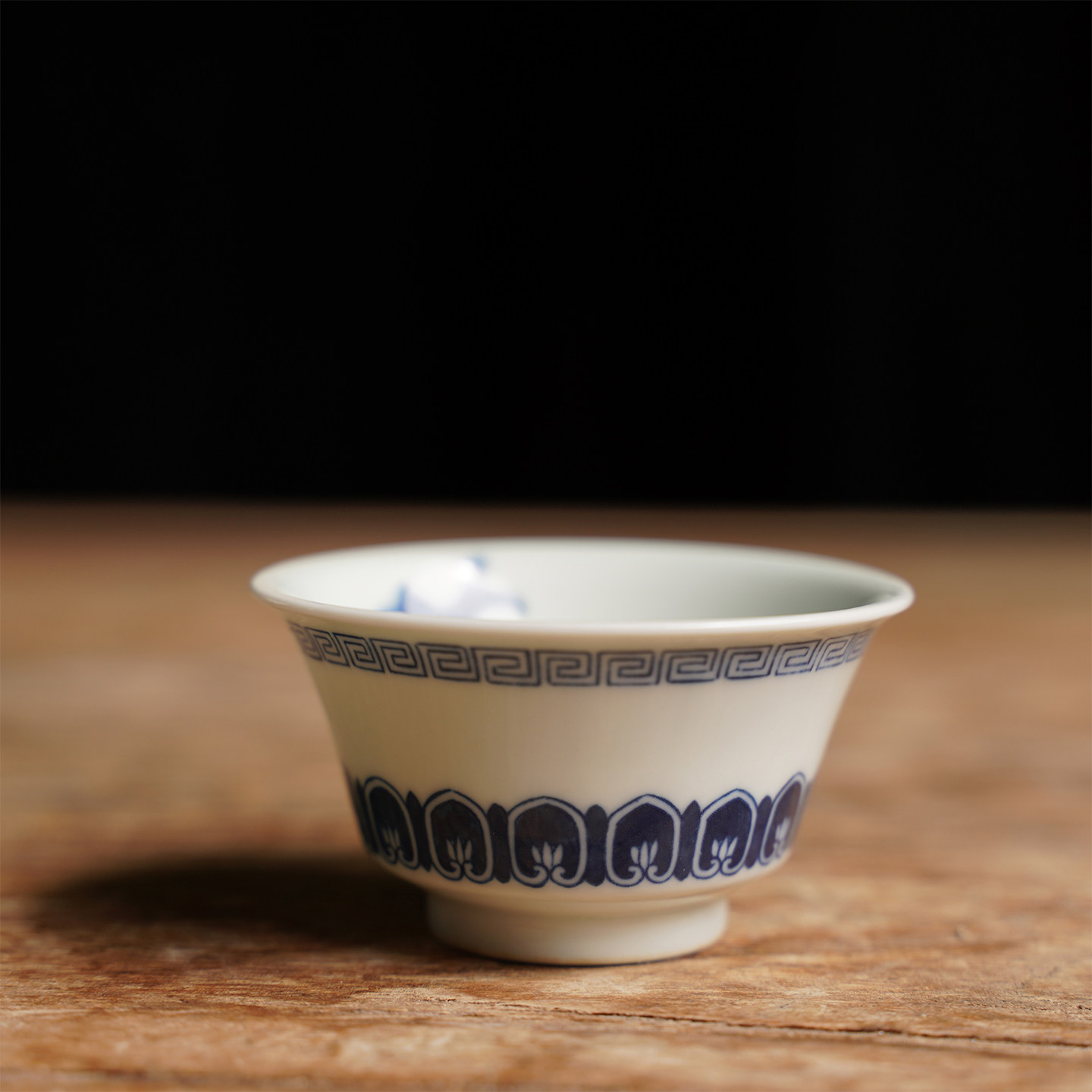 清雨香青花淡海水鱼藻中号压手杯