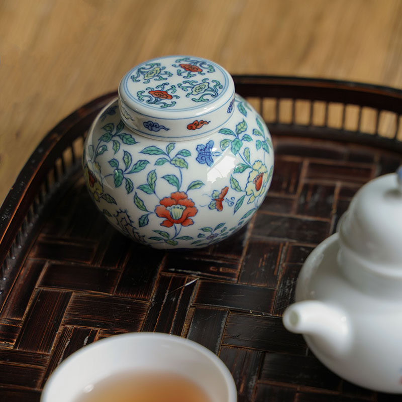 清雨香斗彩景德镇 瓷器 全手绘斗彩 仿清雍正官窑 茶叶罐