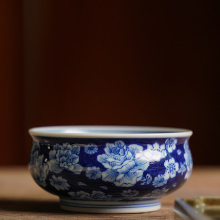 清雨香景德镇手绘青花高档精致蓝底万花炉式杯茶具 品茗普洱茶器