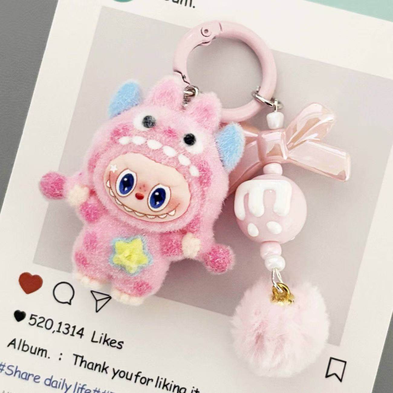 新款植绒波点怪兽拉布包包挂件学生公仔钥匙链挂饰钥匙扣闺蜜礼物,服饰配件/皮带/帽子/围巾,包挂件,淘宝优惠券,粉丝福利购,淘宝优惠卷