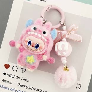 新款植绒波点怪兽拉布包包挂件学生公仔钥匙链挂饰钥匙扣闺蜜礼物