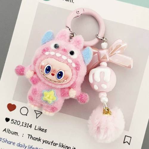 新款植绒波点怪兽拉布包包挂件学生公仔钥匙链挂饰钥匙扣闺蜜礼物