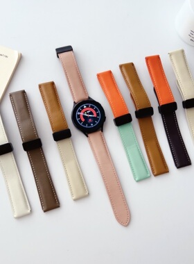 三星Galaxy Watch7FE3456Pro磁吸折叠扣拼色小羊皮手表带active2