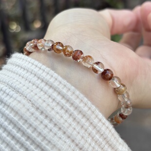 天然红胶花手链女款 水晶情侣手串礼物饰品简约 单圈百搭小清新时尚