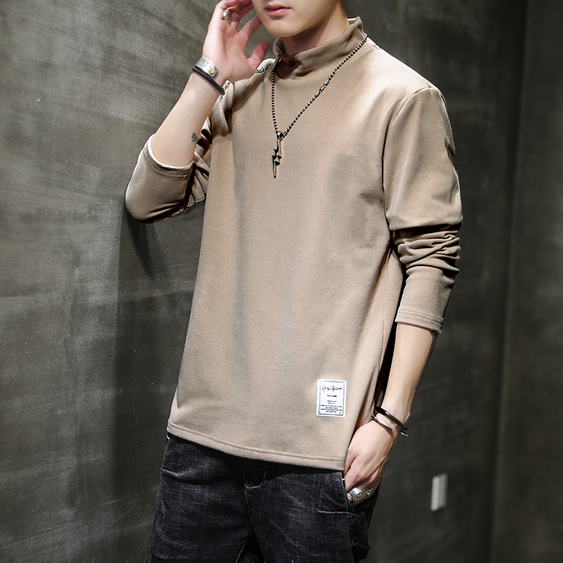 Sweater men's T-shirt long sleeve trend spring autumn loose solid color bottoming top coat men's coat