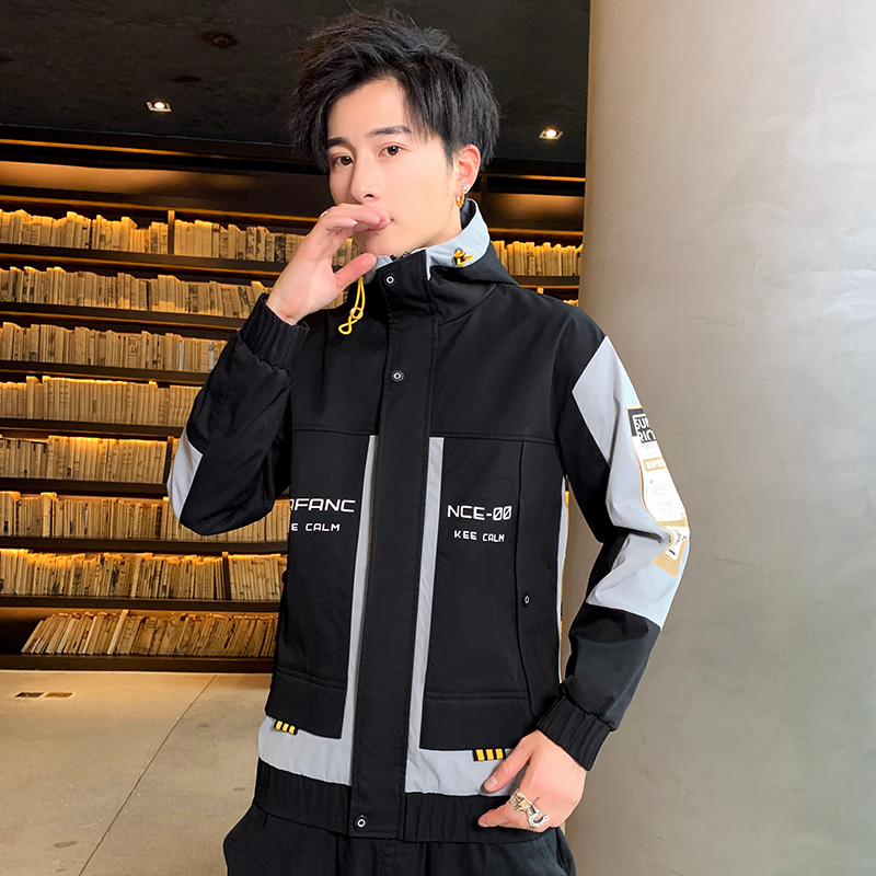 2021春秋季工裝外套男士潮流寬鬆薄款連帽上衣服夾克