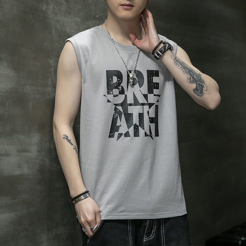 Youth Summer sleeveless T-shirt men's loose waistcoat hurdle sports basketball jacket cotton T-shirt
