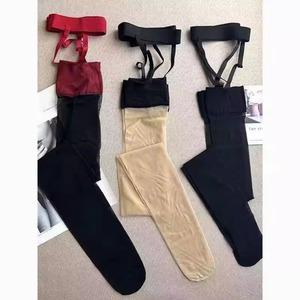 红色边黑丝吊带一体过膝袜女ins