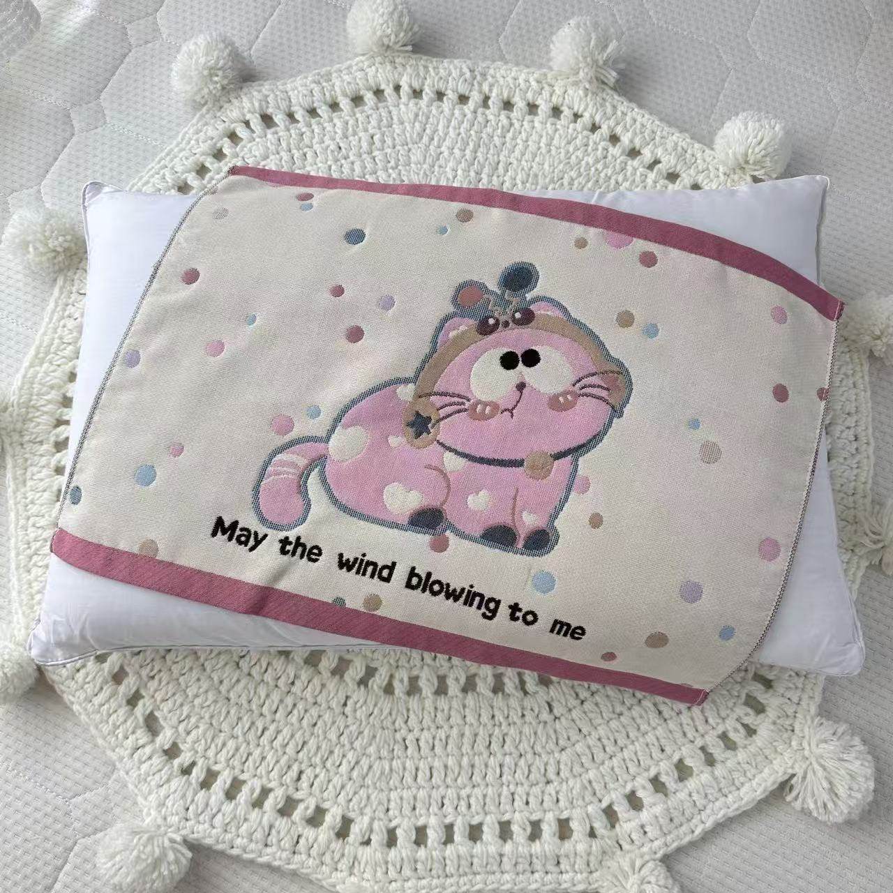 全棉a类儿童枕巾纯棉八层纱布条纹方格可爱卡通防汗情侣枕头巾