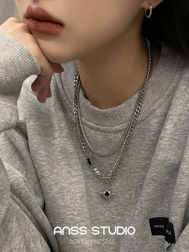 潮流男女钛钢芒星双层项链