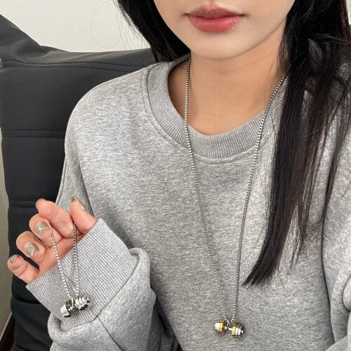 嘻哈潮流哑铃吊坠长款项链男女