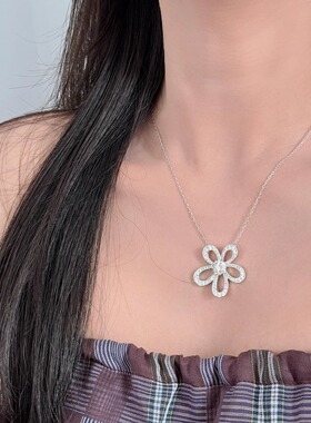 925纯银太阳花镶嵌锆石项链女