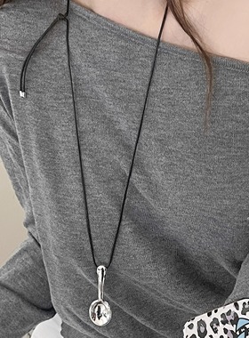 秋冬银色勺子吊坠长款项链女