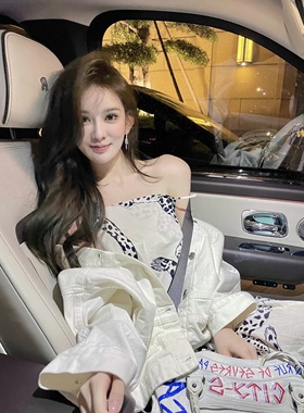 花珊珊lovingu同款猎豹豹纹印花巴里纱改良版修身秀气吊带连衣裙