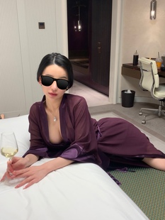 孙智慧韩国定制 高级性感吊带雪纺睡裙睡袍家居服 紫色迷情