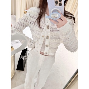 上衣 特种细闪纱镂空圆领针织开衫 bal 毛茸茸雪花