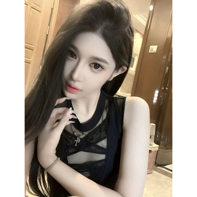 *控场王*性感透视深V针织无袖背心