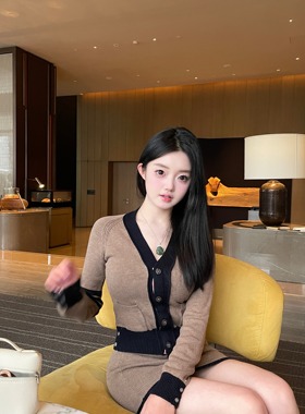 lovingu新款tb新款浣熊棕 yb1w+ 针织开衫上衣情侣装+针织半身裙