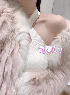 懂得都懂 三色针织小吊带 冬季内搭挂脖小吊带白色单件内搭