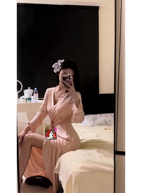 卜斯斯 人棉垂感柔软长款系带居家女士睡袍