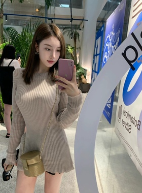 「纸片人」时髦2021秋季新款 防晒罩衫中长款针织连衣裙女