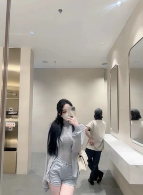 lovingu 夏季超美的时尚气质蓝色系尼龙开衫套装染色休闲短裤女