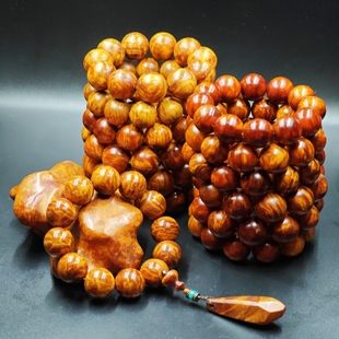 琥珀木东北长白山手串松明子高透光顺纹沉香盘玩木质佛珠多圈手链
