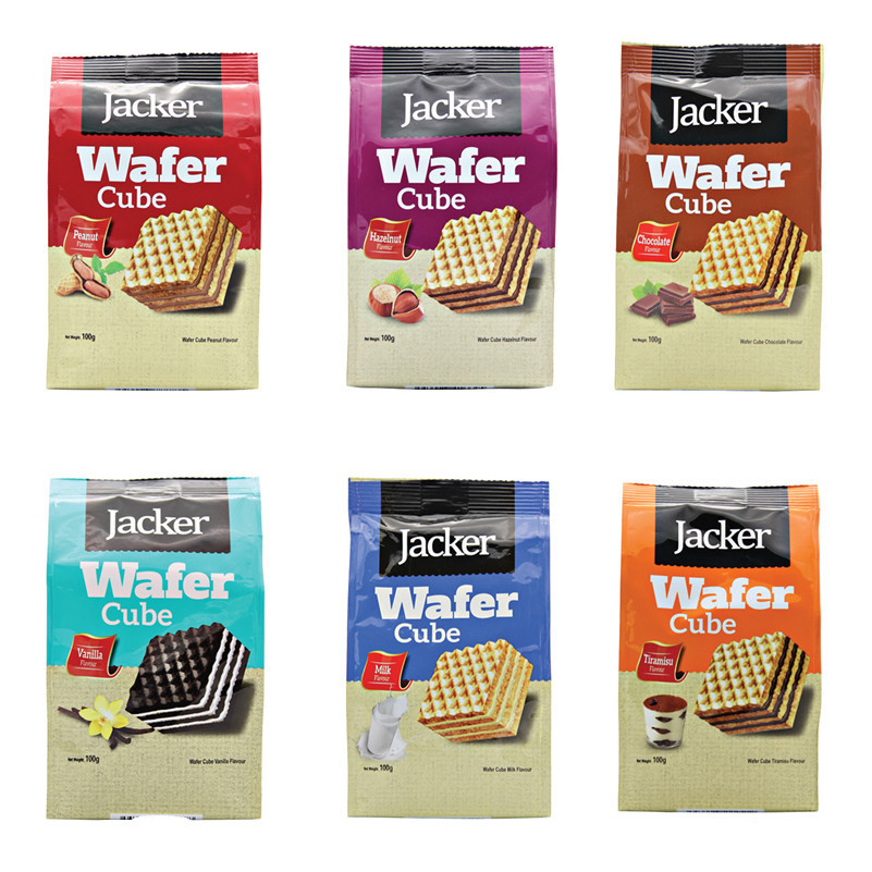 宝宝马来西亚进口食品 Jacker杰克威化方形粒状威化原味饼干100g