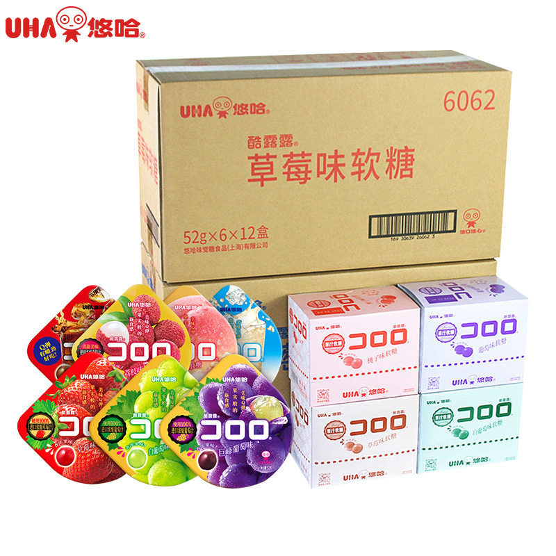 宝宝UHA悠哈酷露露果汁软糖袋装橡皮QQ软糖爆浆水果味觉糖果汁软