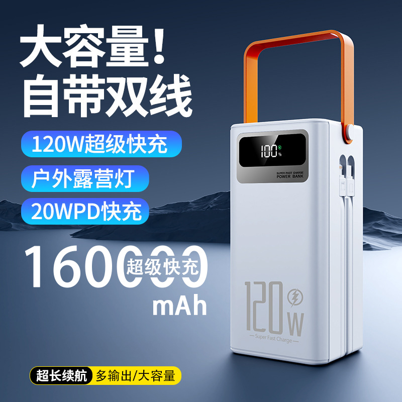 跨境充电宝超大容量快充露营灯自带线便携太阳能移动电源3C认证