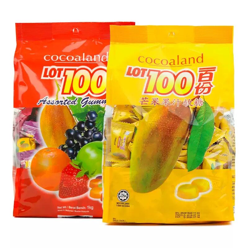 马来进口LOT100一百份100分综合水果芒果汁味软糖QQ喜糖年货零食