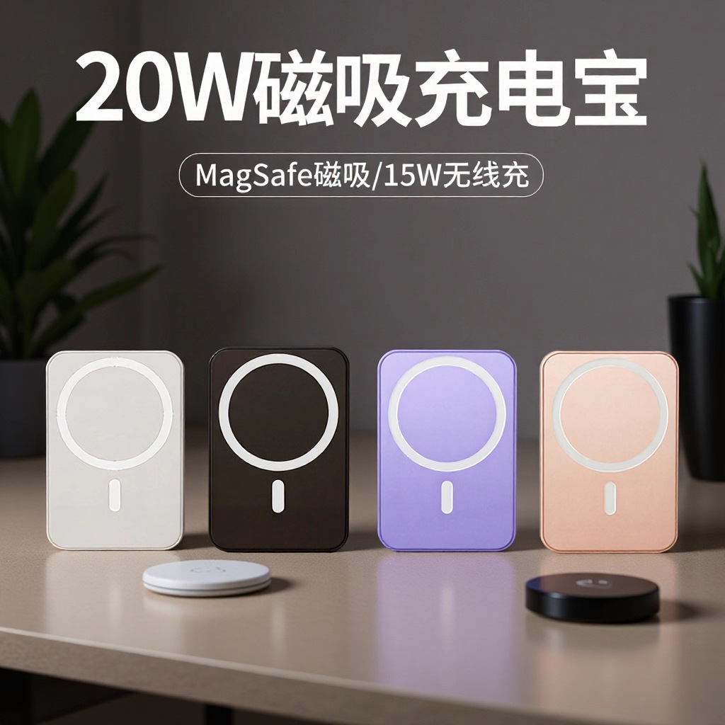 磁吸充电宝自带线无线充magsafe