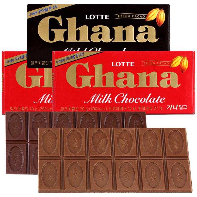 韩国进口乐天LOTTE加纳牛奶纯黑巧克力90g送女友喜糖零食糖果批发