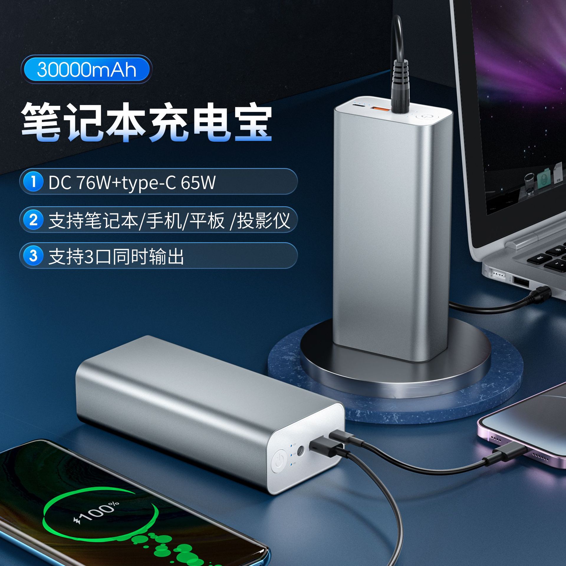 76W大功率移动电源65W超级快充
