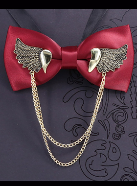 男士深蓝色蝴蝶结领结金属翅膀装饰链条婚礼配饰主持司仪儿童礼服