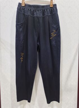 慧凌X89509女士休闲裤2025夏季九分裤哈伦裤松紧腰绣花高腰长裤子